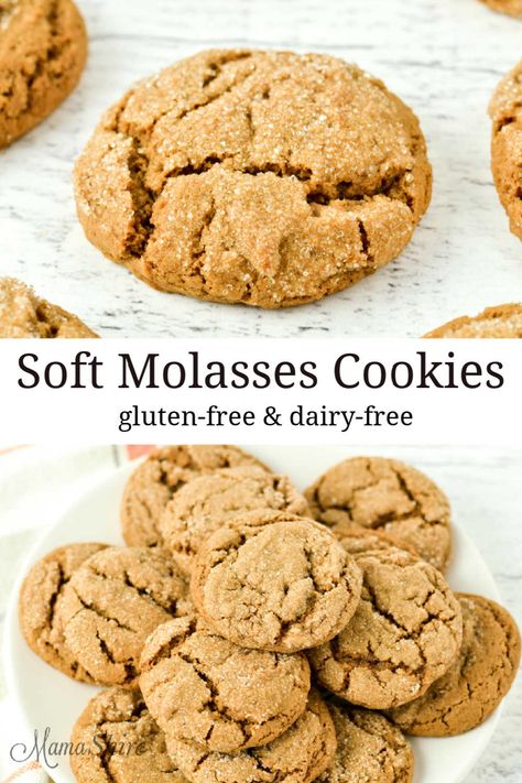 Gluten-free soft molasses cookies full of the rich flavor of molasses and ginger making these cookies irresistibly good. Dairy-Free. #glutenfreecookies #glutenfreecookierecipes #glutenfreemolassescookie #dairyfreecookierecipe Gluten Free Molasses Cookies, Soft Molasses Cookies, Dairy Free Cookie Recipe, Cookies Sans Gluten, Ginger Molasses, Dairy Free Cookies, Cookies Gluten Free, Gluten Free Cookie Recipes, Ginger Molasses Cookies