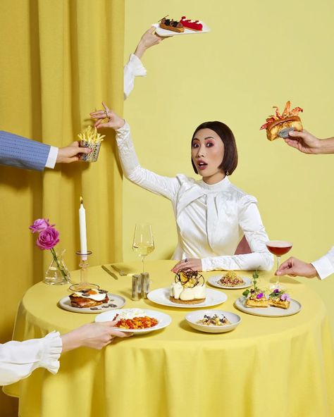 @aleksandrakingo shared a photo on Instagram: “Dinner for one 🦞🍝🍟🍸🍰 @mayfair_ldn 💥 Talent @sarah.hare Styling @natashakfreeman Set @elenahorn Hair @chris_kurz_ Makeup…” • Feb 10, 2022 at 9:10pm UTC Sephora App, Food Art Photography, Dinner For One, Food Photoshoot, Mayfair London, Christmas Shoot, Headband Jewelry, Food Ads, Get Shot