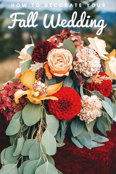 Host a  small  fall wedding this October  in your backyard on a budget.  Decorate your  autumn wedding with fall flowers, pumpkin wedding decor and rustic wedding centerpieces. No matter your  fall color scheme, this selection of rustic fall wedding ideas will transform your wedding. #octoberwedding #novemberwedding #fallwedding #pumpkincenterpiece #rusticwedding #bohowedding #octobercolorpalettes September Wedding Centerpieces, Small Fall Wedding, Pumpkin Wedding Decor, Rustic Fall Wedding Ideas, Wedding Flower Arrangements Fall, Backyard On A Budget, Fall Wedding Trends, October Wedding Flowers, Events Decorations