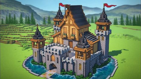 Mini Castle Minecraft, Minecraft Castle Ideas Medieval, Minecraft Castle Builds, Minecraft Burg, Minecraft Small Castle, Minecraft Castle Designs, Construction Minecraft, Minecraft Kingdom, Castle Ideas