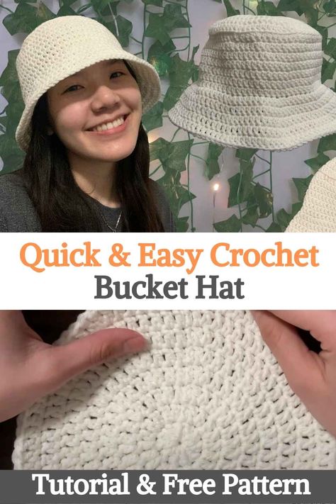 Here's a quick and easy tutorial on how to make a simple crochet bucket hat! This pattern can be adjusted to fit any size and is easily customized. This is a perfect first project for beginners because it uses the most basic points and concepts. This pattern requires a magic circle (MC), but you can replace it by chaining 4 and making slip stitches on the first chain. This hat mainly uses double crochet (dc), sometimes only in the back loop (BLO) or only in the front loop... Simple Hat Crochet, Easy Bucket Hat Pattern, Basic Bucket Hat Crochet Pattern, Crocheting Bucket Hat, Beginner Crochet Bucket Hat, Crochet Hucket Hat, Crochet Hat Simple, Crochet Bucket Hat Black Women, Simple Crochet Bucket Hat