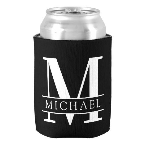 Minimal Bold Monogram with Name | Black Can Cooler #Shopping #UniqueGifts #Birthdaygift #CustomizeGifts Coozie Vinyl Ideas, Can Koozie Ideas, Koozies Diy, Funny Koozies, Monogram Koozie, Koozie Ideas, Bold Monogram, Ideas Name, Teacher Items