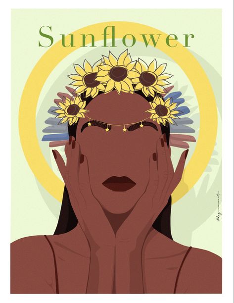 #digitaldrawing #sunflower #crown Sunflower Crown Drawing, Sunflower Goddess, Sunflower Crown, Black Power Art, Crown Illustration, Sunflower Headband, Crown Drawing, Power Art, Facing The Sun