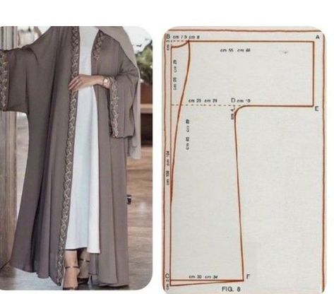 Diy Abaya Ideas, Open Abaya Pattern Sewing, Sew Abaya, Modern Abaya Pattern, Sewing Abaya, Abaya Sewing Pattern, Patron Abaya, Abaya Pattern Sewing, Abaya Designs Pattern