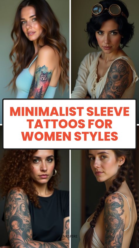 Minimalist Sleeve Tattoos for Women Styles Travel Tattoo Half Sleeve Women, Indian Shoulder Tattoo, Feminine Quarter Sleeve Tattoos, Feminine Tattoo Sleeves Non Floral, Quarter Sleeve Tattoos For Women Classy, Women’s Half Sleeve, Surviver Tattoos For Women, Minimal Arm Tattoos For Women, Wild Tattoos For Women