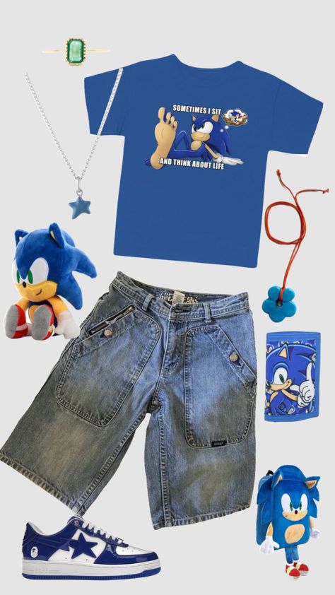 #sonicthehedgehog #sonic #outfitinspo #outfit #outfits #inspo #clothes #clothesinspo #soniccore #soniciscool Sonic Y2k Outfits, Sonic Themed Outfit, Sonic Clothes Aesthetic, White Shoes Outfit Aesthetic, Video Game Inspired Outfits, Goofy Outfit Ideas, Fishcore Outfit, Gamercore Outfits, Sonic Outfit Ideas