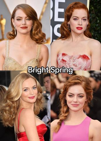 Bright Spring Color Analysis: A Complete Guide – Four Seasons Studio Bright Spring Color Palette Hair, Bright Spring Hair Color Ideas, Bright Spring Aesthetic, Bright Spring Hair Color, Kara Swanson, Palette Hair Color, Bright Spring Color Palette, Spring Color Analysis, Body Shape Guide