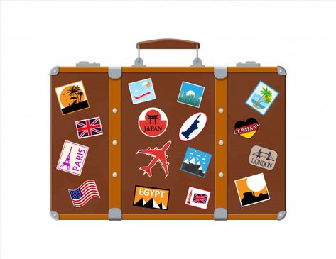 Brown Briefcase, Cartoon Spaceship, Suitcase Stickers, Retro Robot, Retro Bags, Travel Suitcase, Retro Background, Baby Boy Birthday, Travel Stickers