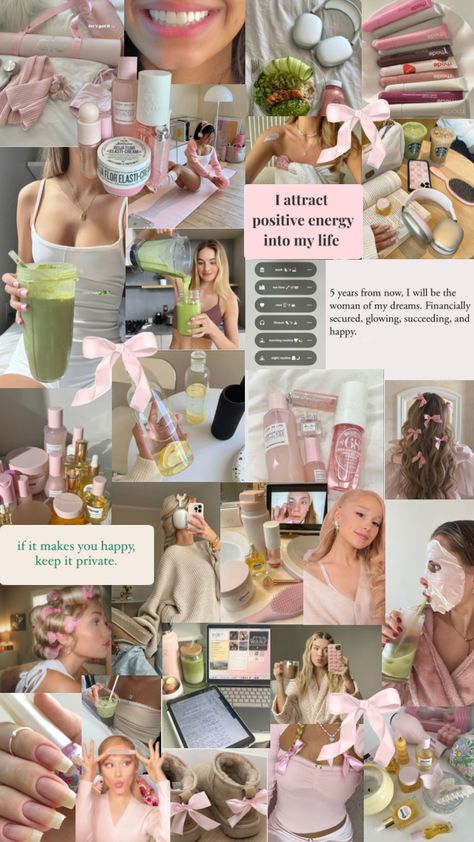 #thatgirl #coquette #aesthetic #collage #wallpaper Aesthetic Collage Wallpaper, Bad Christmas, Vision Board Collage, Vision Board Wallpaper, Pink Lifestyle, The Glow Up, Vision Board Manifestation, Japon Illustration, Vision Board Inspiration