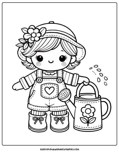 a charming Gardener Doll Doll Coloring Pages, November Colors, June Colors, August Colors, September Colors, Superhero Dolls, Free Kids Coloring Pages, Doll Scenes, Kid Coloring Page