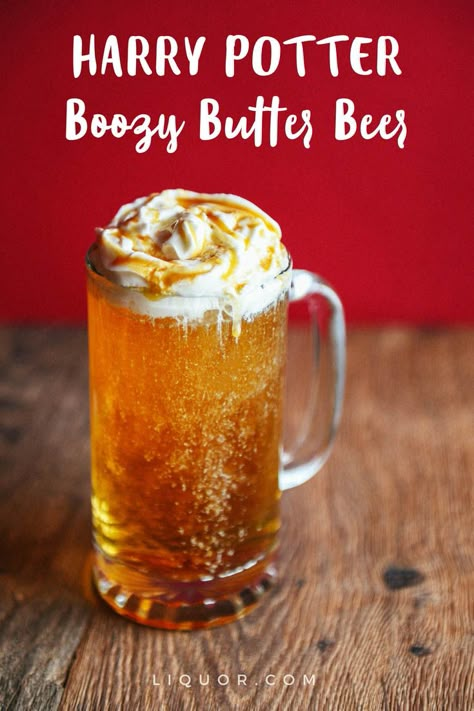 Butter Beer Recipe Alcoholic, Hollywood Cocktails, Butterbeer Recipe Alcoholic, Nerdy Recipes, Infused Alcohol, The Three Broomsticks, Beverages Recipes, Harry Potter Butter Beer, Butterbeer Recipe