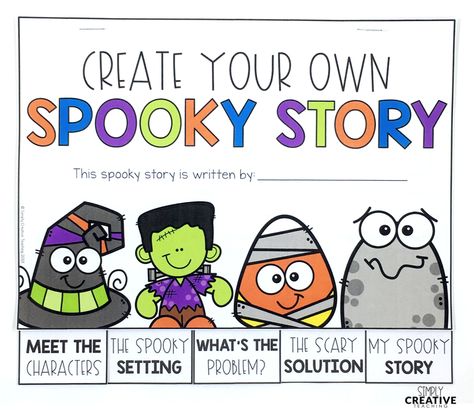 Halloween Ela Activities First Grade, Halloween Craftivity First Grade, Short Ghost Stories, Halloween Stories For Kids, Characters Setting Problem Solution, Activities For Halloween, Fall Classroom Activities, Sequence Writing, Silly Sentences