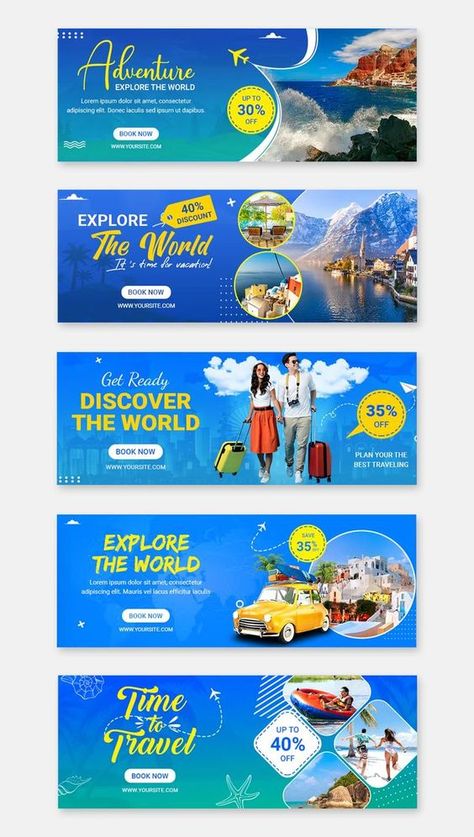 5 Travel Facebook Timeline Cover Templates PSD Travel Cover Design, Travel Marketing Ideas, Travel Banner Design Ideas, Facebook Cover Design Ideas, Travel Banner Design, Subject Schedule, Cover Facebook Design, Digital Banner Design, Travel Facebook Cover