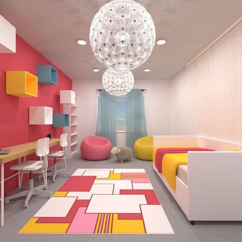 Design the bedroom for kids with a sleeping area, studying area and a space for books and toys storing. Interior Design Kids Bedroom, Contrast Interior Design, Simultaneous Contrast, Interior Design Competition, Planner 5d, Contrast Interior, Collected Interiors, Kids Interior Design, Home Design Software