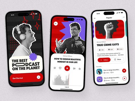 Podcast Mobile App by Ronas IT | UI/UX Team on Dribbble Podcast Branding, App Style, Spotify Design, Podcast Design, Podcast Website, Community App, Mobile Website Design, Podcast App, Mobile App Design Inspiration