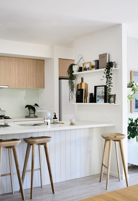 Why we love timber panelling Vj Panelling Kitchen, Kitchens With Open Shelving, Vj Panelling, Shallow Pantry, Kitchen With Open Shelving, Coastal Style Kitchen, Hamptons Style Homes, Hamptons Style Home, Melbourne Home