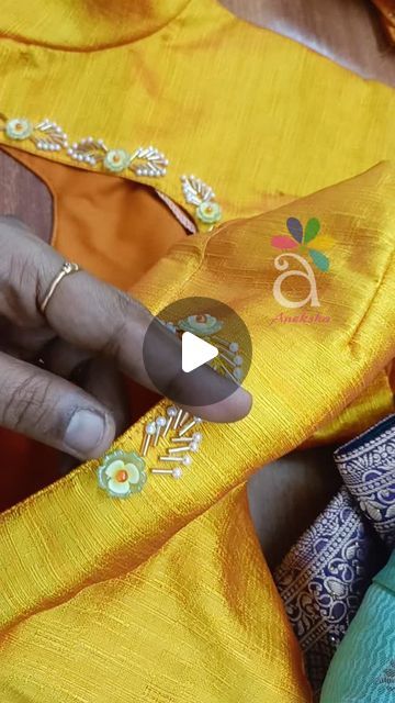 Brooches Work For Blouse, Brooches Blouse Design Tutorial, Simple Brooches Blouse Design, Brooch Work Blouse Design, Brooches Blouse Design, Brooch Work, Work Blouses, Blouse Work, Blouse Work Designs