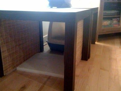 litter box disguise - brilliant and easy compared to other ideas i've seen Hidden Litter Boxes Diy, Diy Litter Box Cover, Cat Litter Box Diy, Diy Litter Box, Hidden Litter Boxes, Ikea Lack Table, Lack Table, Litter Box Covers, Table Ikea