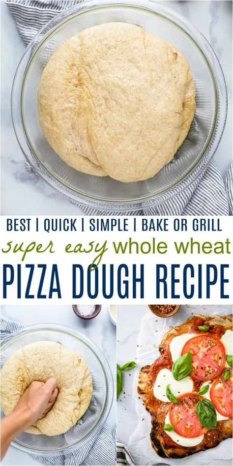 Healthy Dough, Pizza Dough Whole Wheat, Easy Healthy Pizza, Pizza Dough Easy, Healthy Pizza Dough, Wheat Pizza Dough Recipe, Easy Pizza Dough Recipe, Healthy Homemade Pizza, Whole Wheat Pizza Dough