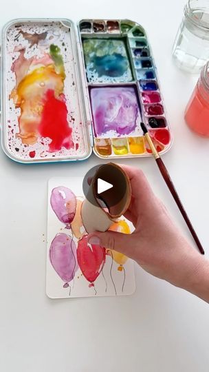 Watercolor Paintings For Birthday Cards, Watercolor Birthday Cards For Kids, Balloon Watercolor Painting, Watercolor Bubbles Tutorials, Easy Watercolor Birthday Cards, Watercolour Balloons Birthday Cards, Watercolour Cards, Colorful Balloons, Learn Watercolor Painting