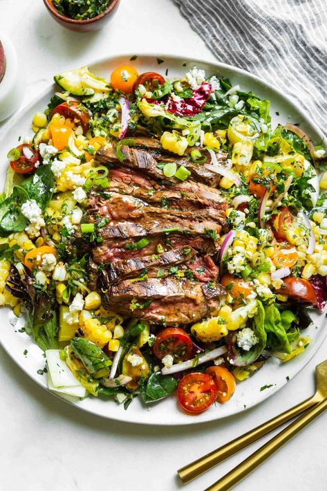 Steak Gorgonzola Salad, Gorgonzola Steak, Steak Salad Recipe, Gorgonzola Salad, Kinds Of Steak, Oh Sweet Basil, Ny Strip Steak, Steak Marinade, Steak Salad