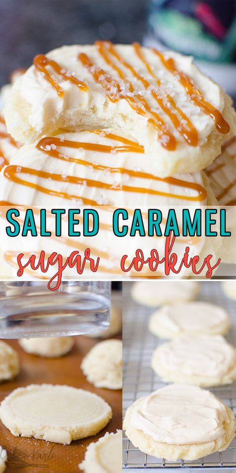 Salted Caramel Sugar Cookies are super rich and dense cookies that are served cold. The sugar cookie is soft and flavorful topped with a caramel buttercream, caramel drizzle and a sprinkle of Sea Salt. |Cooking with Karli| #saltedcaramel #sugarcookies #caramel #swig #twistedsugar #easy #falldessert Swig Cookies, Swig Sugar Cookies, Cooking With Karli, Caramel Drizzle, Caramel Buttercream, Gourmet Cookies, Caramel Cookies, Super Rich, Best Cookie Recipes