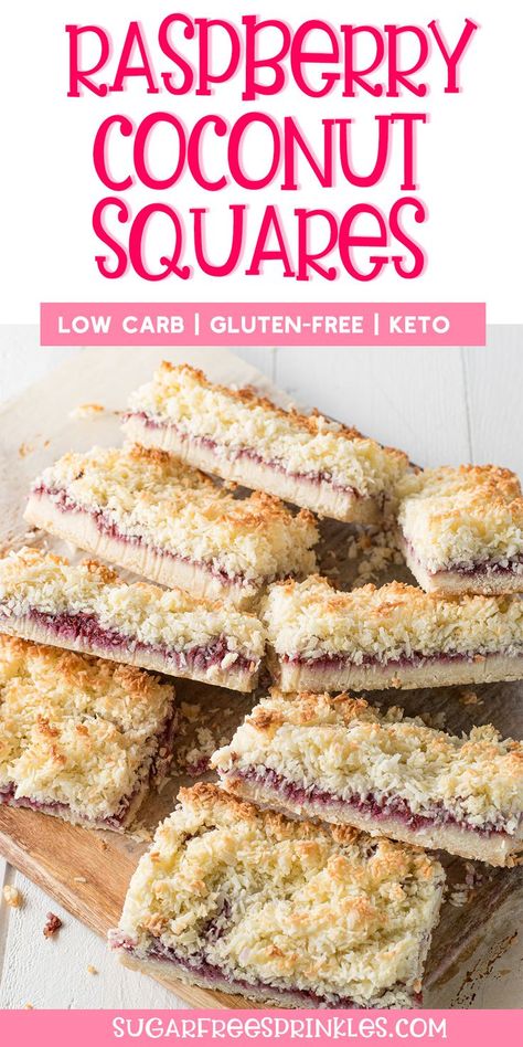 Raspberry Coconut Bars, Coconut Squares, Keto Raspberry, Low Carb Bars, 1000 Calorie, Coconut Slice, Keto Bars, Sugar Free Recipes Desserts, Raspberry Coconut