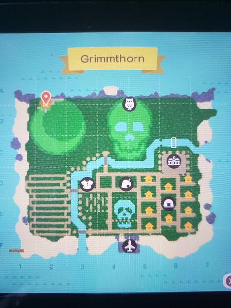 Acnh Skull Lake Guide, Star Lake Acnh, Skull Lake Animal Crossing, Acnh Waterscaping Ideas Map, Skull Pond Animal Crossing, Acnh Terraforming Ideas Map, Acnh Spooky Flag Design, Acnh Skull Lake, Emo Acnh Island