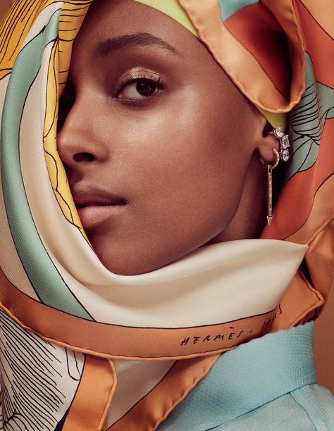 Shahira Yusuf in Grazia's Luxe Issue Scarves Aesthetic, Scarf Shoot, Scarf Fashion Photography, Hijab Styling, Scarf Aesthetic, Scarf Photography, Hair Scarves, Editorial Photoshoot, Studio Photography Poses