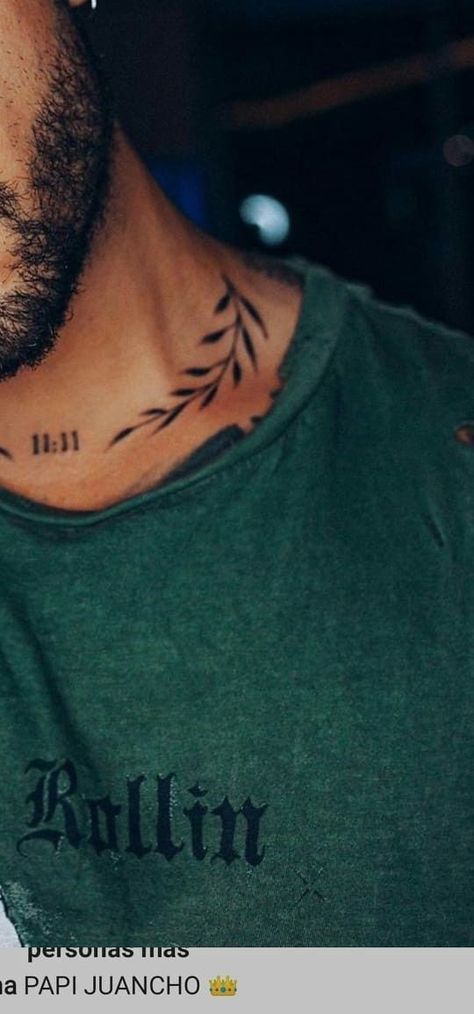 Tattoos For Guys Neck, Neck Tattoos For Guys, Neck Tattoos For Men, Collar Bone Tattoo For Men, Collar Tattoo, Neck Tattoo Ideas, Nape Tattoo, Small Neck Tattoos, Wreath Tattoo