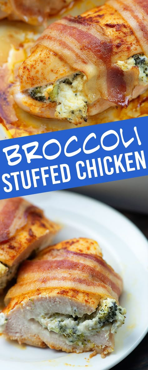 This chicken recipe is a favorite with my kids! So cheesy and low carb too! Plus, it's an easy way to get broccoli on the table without complaint! #lowcarb #keto #chicken #recipes Broccoli And Cheese Stuffed Chicken, Bacon Wrapped Chicken Breast, Chicken Broccoli Cheese, Chicken Cook, Cheese Stuffed Chicken Breast, How To Make Broccoli, Stuffed Chicken Breast, Cheese Stuffed Chicken, Recipes Book