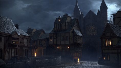 Medieval Village Aesthetic Dark, Dark Village Aesthetic, Abandon Village, Dark Ages Aesthetic, Dark Fantasy Village, Vampire Village, Dark Village, Night Village, Village At Night