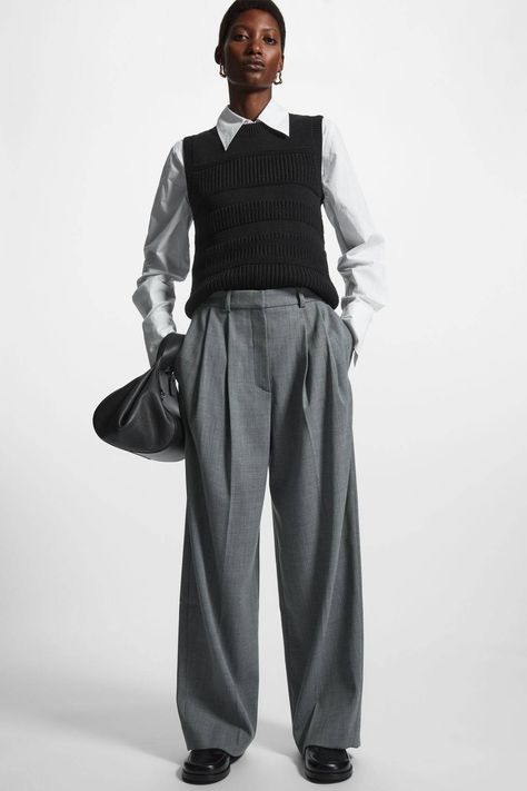 Grey Trousers Outfit, Wide Leg Trousers Outfit, Grey Pants Outfit, Wide Leg Pants Outfit, Trouser Outfit, Grey Trousers, Wool Trousers, Wool Pants, 가을 패션