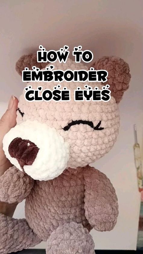 Crochet tutorial on YT. How to embroider close eyes.. How To Embroider Amigurumi Faces, Embroidery Amigurumi Faces Tutorial, Crochet Embroidered Eyes, How To Embroider Eyes On Stuffed Animals, Crochet Eyes For Amigurumi, Felt Eyes Amigurumi, Embroidery Eyes, Close Eyes, Mothers Love Quotes