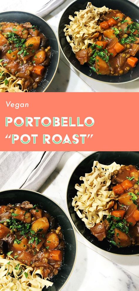 Portobello Pot Roast, Vegan Portobello, Pot Roast Crock Pot Recipes, Vegan Slow Cooker Recipes, Vegan Crockpot Recipes, Vegetarian Slow Cooker Recipes, Vegan Crockpot, Vegan Slow Cooker, Vegetarian Crockpot Recipes