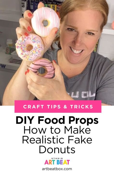 Paper Mache Donut Diy, Diy Fake Donuts How To Make, How To Make Faux Food, Faux Donuts Diy, How To Make Fake Food Props, Faux Foods Diy, Fake Food Ideas, Diy Fake Cookie, Fake Food Crafts