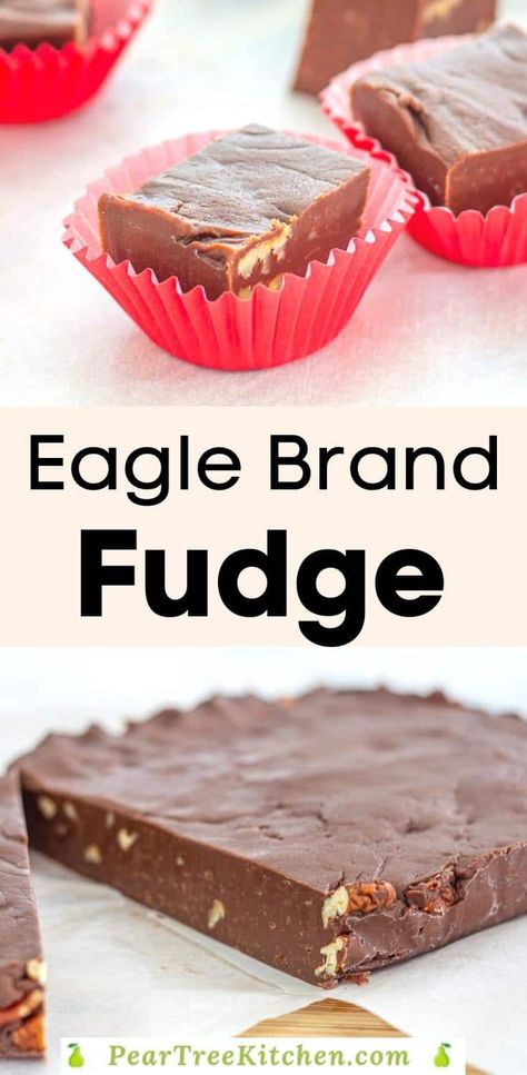 Eagle Brand Fudge - Pear Tree Kitchen Eagle Brand Desserts Condensed Milk, Eagle Brand Squares, Eagle Brand Desserts, Chocolate Fudge With Sweetened Condensed Milk, Condensed Milk Chocolate Fudge, Eagle Brand Fudge Condensed Milk, Desserts With Eagle Brand Milk, Eagle Brand Milk Fudge, Eagle Brand Condensed Milk Recipes