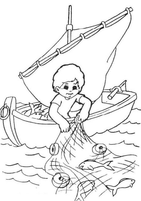 Fisherman Drawing, Coloring Pictures For Kids, Camping Coloring Pages, Twodles Birthday, Fathers Day Coloring Page, Fish Coloring Page, Fishing Pictures, Kids Fishing, Catching Fish