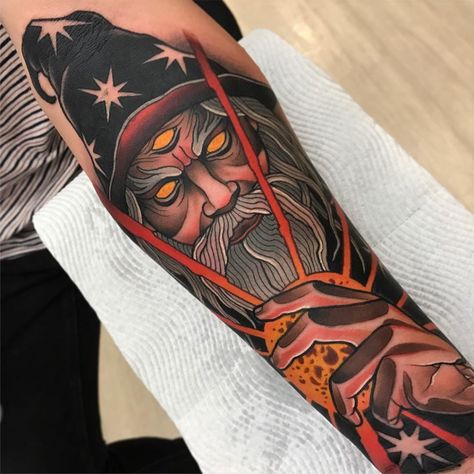 Traditional Tattoo Reference, Old Wizard, Neo Traditional Tattoos, Wizard Tattoo, Neo Tattoo, Tattoos Traditional, Traditional Sleeve, Men Tattoos Arm Sleeve, Traditional Tattoo Sleeve