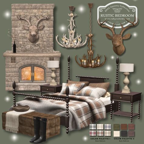 [Preview] Rustic Bedroom | Patreon Sims 4 Bedroom Cc, Sims 4 Cc Build, Sims 4 Beds, Toddler Bed Frame, Sims Finds, Cc Furniture, Christmas City, Sims Furniture, Mod Furniture