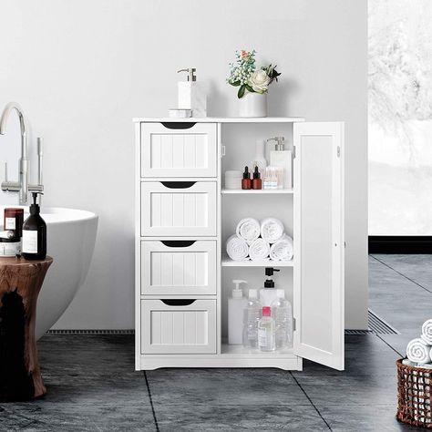 Wooden Bathroom Floor, Wooden Bathroom Storage, Organiser Cucina, Bathroom Floor Cabinet, Bathroom Standing Cabinet, Free Standing Cabinets, Freestanding Bathroom Cabinet, Bathroom Floor Cabinets, Storage Cabinet With Drawers