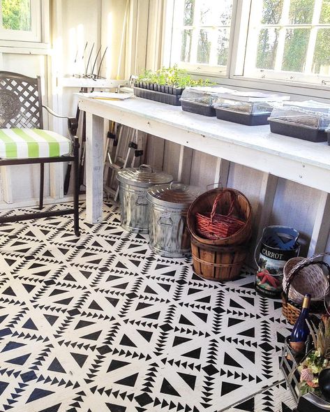 This fabulous “she-shed” floor got a major uplift thanks to a little paint and our Concrete Quilt Tile Stencil! Swipe 👉🏼 to see Kim… Shed Flooring, Ceramic Tile Floor Bathroom, Make A Closet, Tile Stencils, Ceramic Tile Colors, Royal Design Studio Stencil, Painting Tile Floors, Shed Floor, Painting Stencils