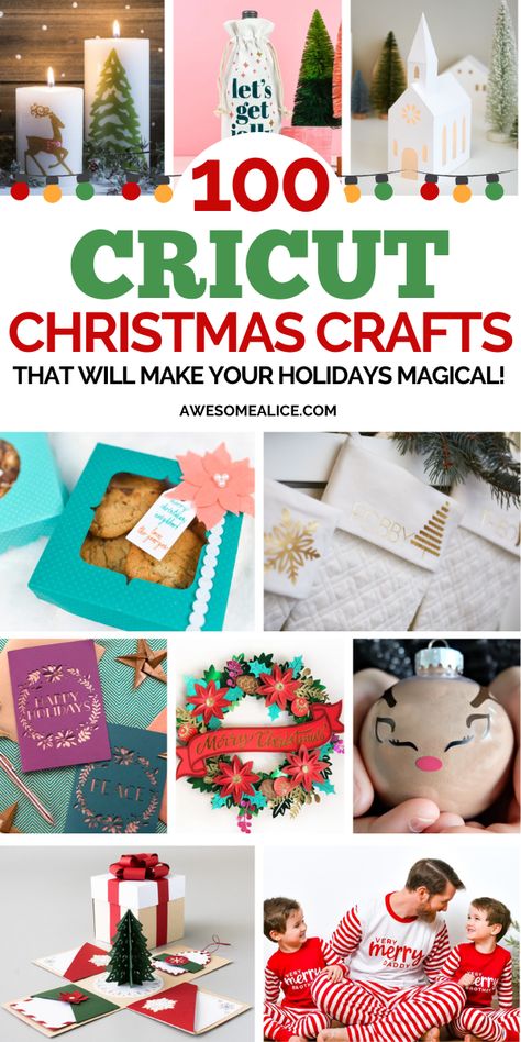 Discover 100 DIY Christmas crafts to make with your Cricut! From simple paper projects to stunning wood designs, these easy crafts are perfect for holiday gifts and decor. Get inspired and start crafting now! #DIY #ChristmasCrafts #Cricut #Simple #Easy #PaperCrafts #WoodProjects Christmas Crafts With Cricket, Cricut Christmas Projects For Kids, Christmas Sign Cricut, Cricut Project Ideas Inspiration, Easy Cricut Christmas Gifts, Holiday Cricut Projects, Christmas Cricut Projects To Sell, Cricut Christmas Crafts, Cricut Christmas Projects