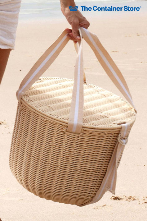 You're ready for outdoor fun with this insulated travel-ready picnic basket sized just for snacks, drinks or celebrations for two. Designed in Australia and made of all-weather rattan, this cooler basket zips open to reveal an easy-care lined interior with a 9 gallon capacity. Woven Jacquard straps make it a breeze to carry. Picnic Cooler, Toiletries Organization, Container Store, Favorite Snack, Jacquard Weave, Food Storage Containers, Outdoor Fun, Keep Your Cool, Picnic Basket