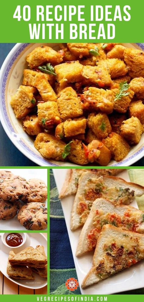 Who loves bread!? If you do, then you will love this collection of recipes that have bread as one of the main ingredients! Try making these Indian recipes with your favorite homemade artisan bread or homemade garlic french bread. There are 40 recipes to explore and see what you can do with bread! #bread #Indianfood #vegetarianrecipes #snacks #dinner Bread Snacks Recipes, Recipes With Old Bread, Garlic French Bread, Veg Breakfast Recipes, Homemade Artisan Bread, Bread Snacks Recipe, Healthy Indian Snacks, Easy Evening Snacks, Indian Bread Recipes