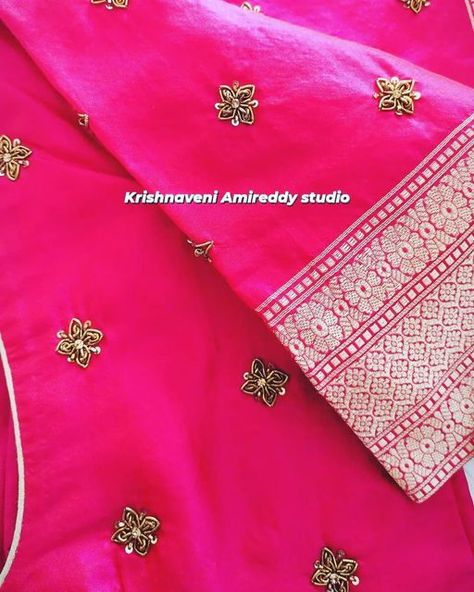 Butti Work Embroidery Blouse, Small Buties Maggam Work, Small Butties Maggam Work, Butties Maggam Work, Maggam Designs, Maggam Blouses, Pink Blouse Designs, Magam Work, Ladies Sangeet