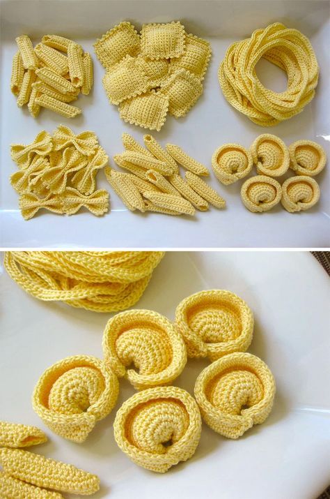 Crochet Ravioli, Crochet Spaghetti, Crochet Food, Kids Projects, Crochet Inspo, Fiber Rich, Pantry Staples, Tortellini, Ravioli