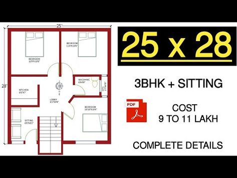 HELLO! , THIS IS A PLAN FOR A RESIDENTIAL BUILDING PLOT SIZE 25 X 28 , NORTH FACING PLAN MODERN HOUSEPDF:-  WIDTH OF PLOT :- 25 FT.LENGTH OF PLOT :- 28 FT.AREA OF PLOT :- 700 SQFT.DETAILS :-Yeh planning 25 by 28 ke north facing plot ke upar ki gyi h isme 3 bedroom, kitchen, sitting room or lobby ka provision kia gya hePlanning ke ander washroom ke ventilation ki proper suvidha he jiske lie open shaft provide ki gyi h Usi open shaft se pichhe bedroom ko bhi connect kia gya he Sare North Facing Plan, Kitchen Sitting Room, 2bhk House Plan, Plans Modern, House Map, Modern House Plans, Residential Building, Small House Design, Floor Plan Design