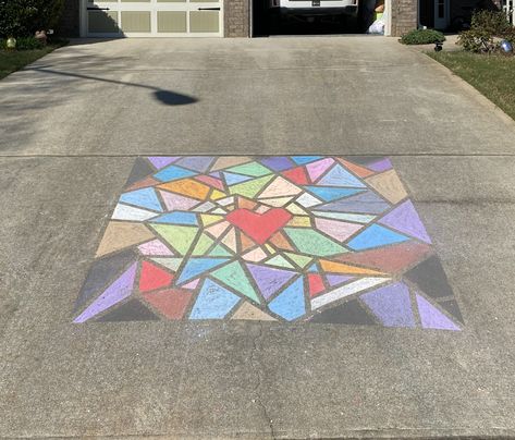 Chalk Stained Glass Art, Stained Glass Chalk Art, Driveway Chalk, Chalk Wall, Sidewalk Chalk Art, Birthday Art, Wall Designs, Sidewalk Chalk, Art Stained