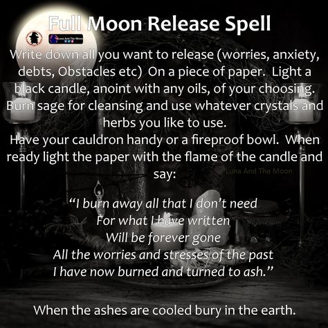 Release Spell, Black Candle Spells, Full Moon Release, Full Moon Astrology, Full Moon Spells, Candle Color Meanings, Wish Spell, Candle Magic Spells, Banishing Spell